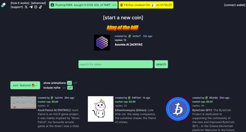 what is pump.fun homepage