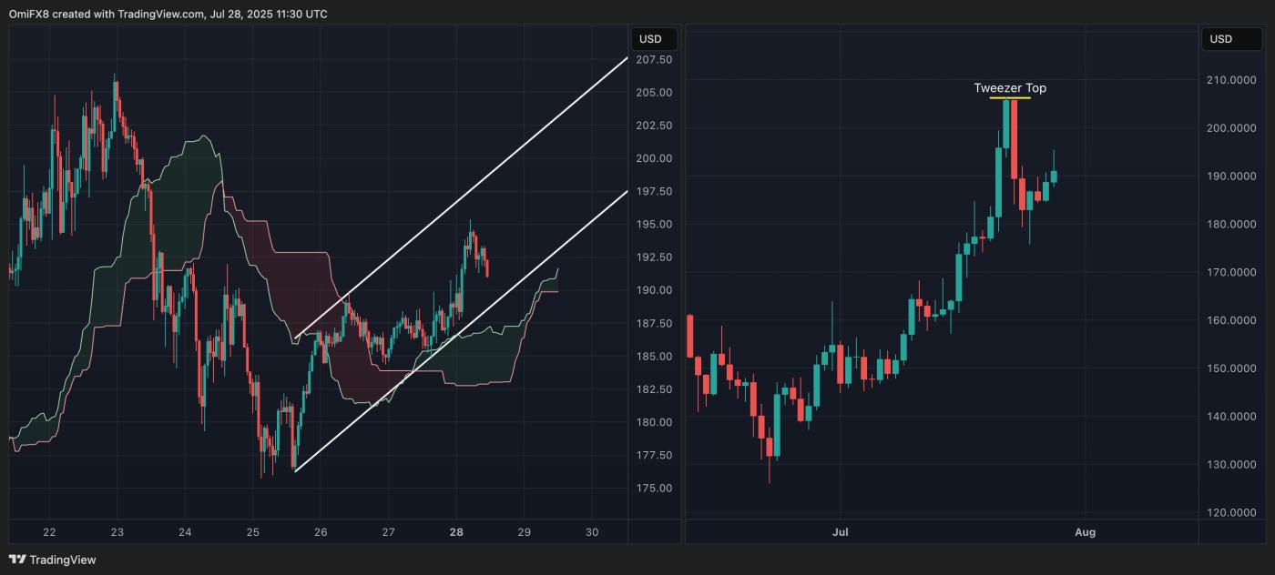 SOL's hourly (left) and daily charts. (TradingView) SOL's hourly (left) and daily charts. (TradingView)