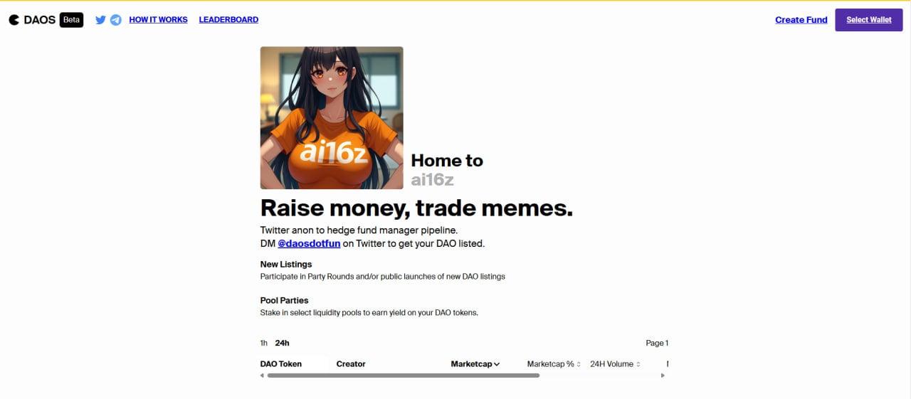daos.fun and AI Agent a16z inspired by a16z fund