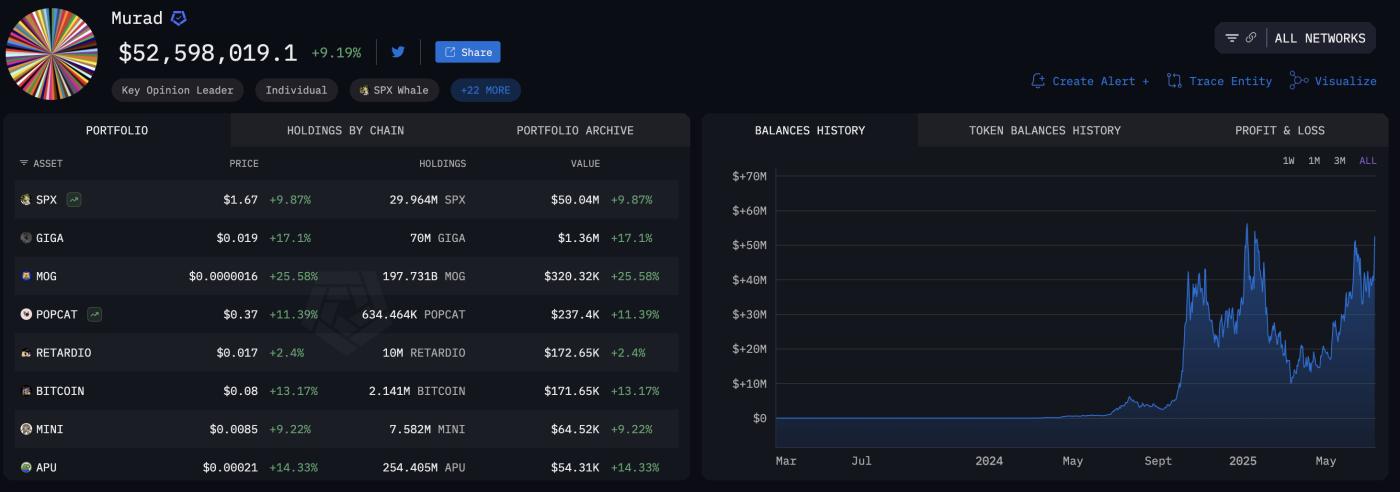 Murad's Meme Coin Portfolio. Source: Arkham