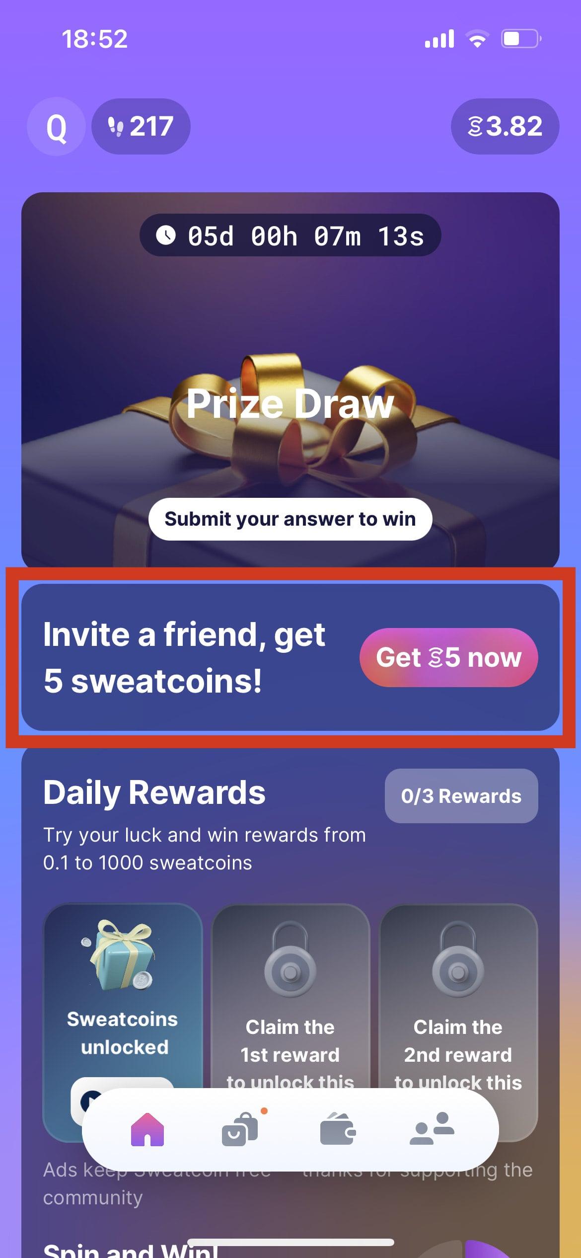 Invite friends to get more sweatcoin points