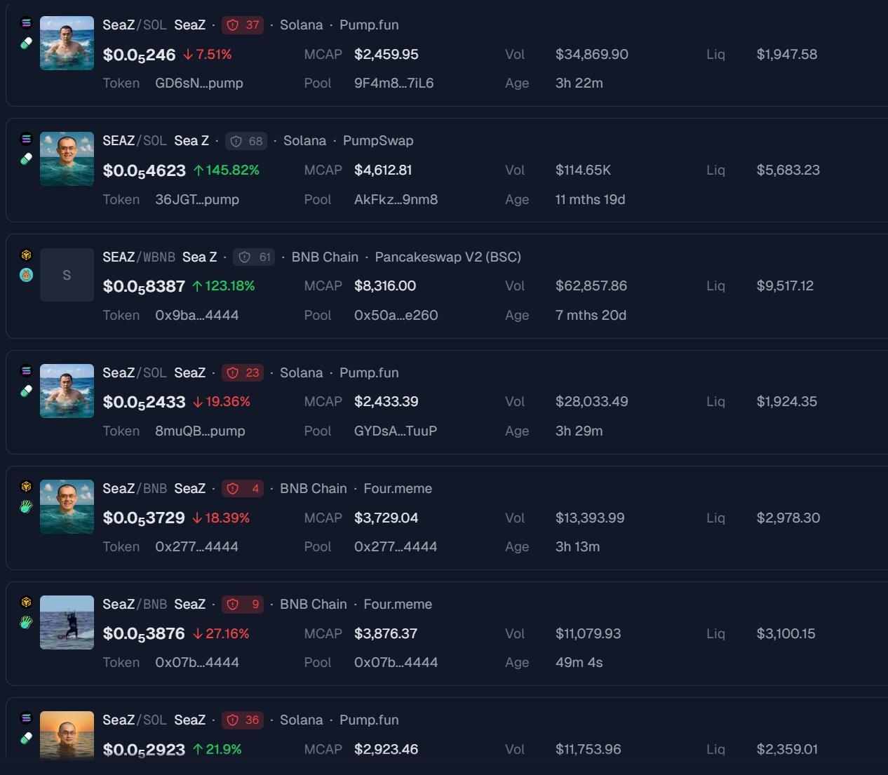 Meme coin SEAZ on Solana and BNB Chain