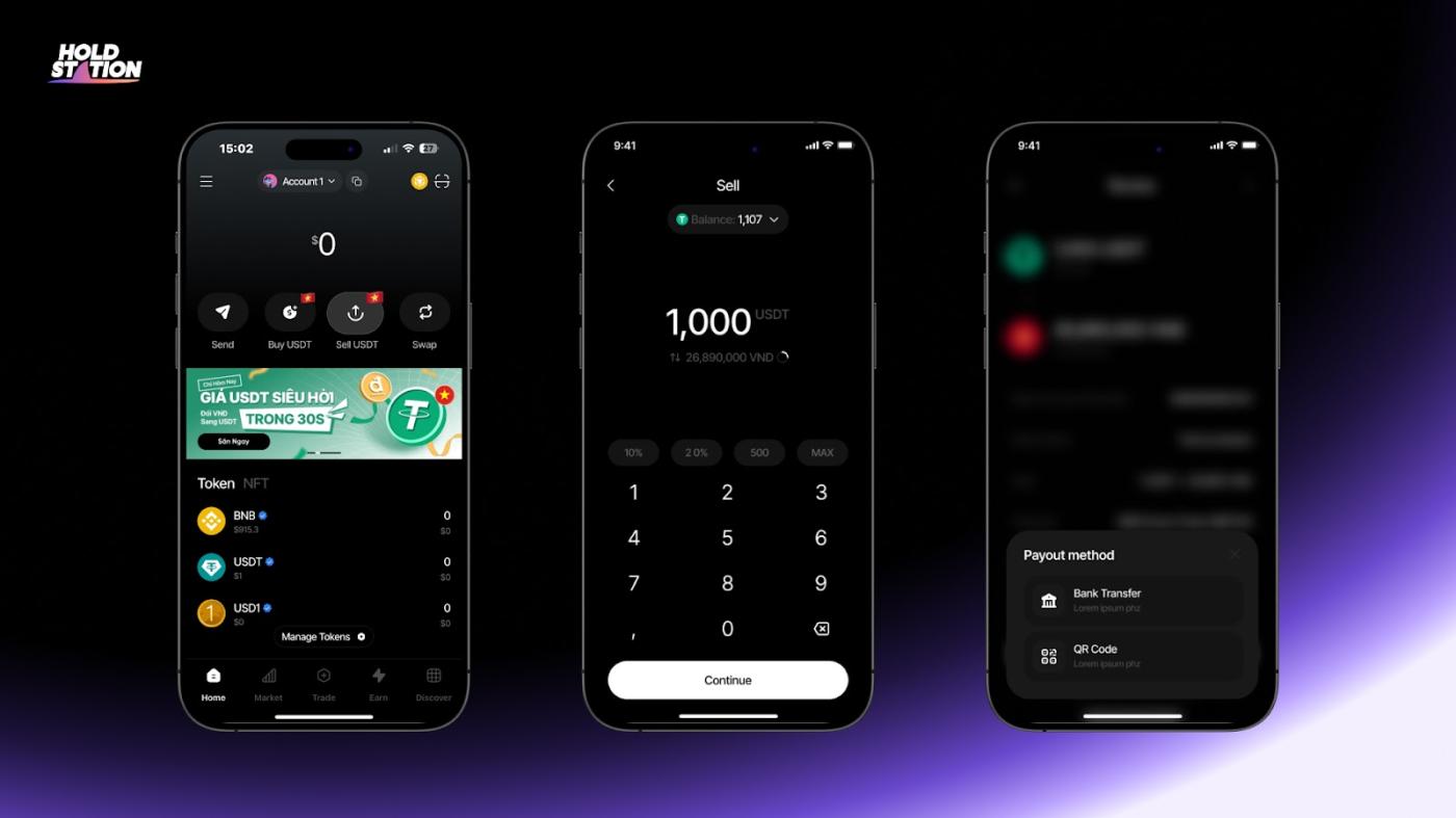 Instructions for buying and selling USDT to VND via Holdstation Pay
