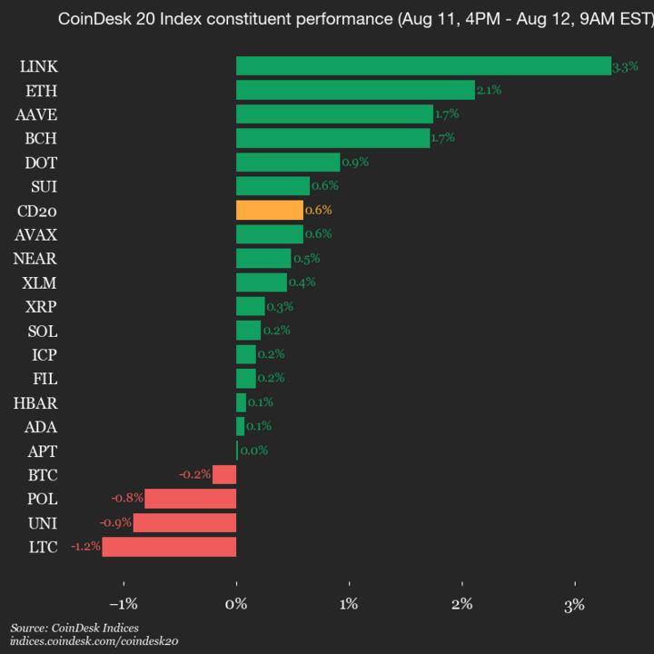 9am CoinDesk 20 Update for 2025-08-12: vertical chart 9am CoinDesk 20 Update for 2025-08-12: vertical