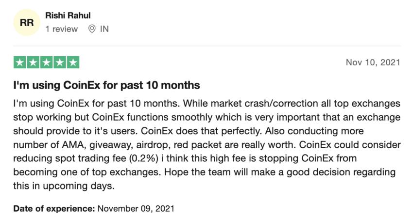 Trustpilot review: CoinEx