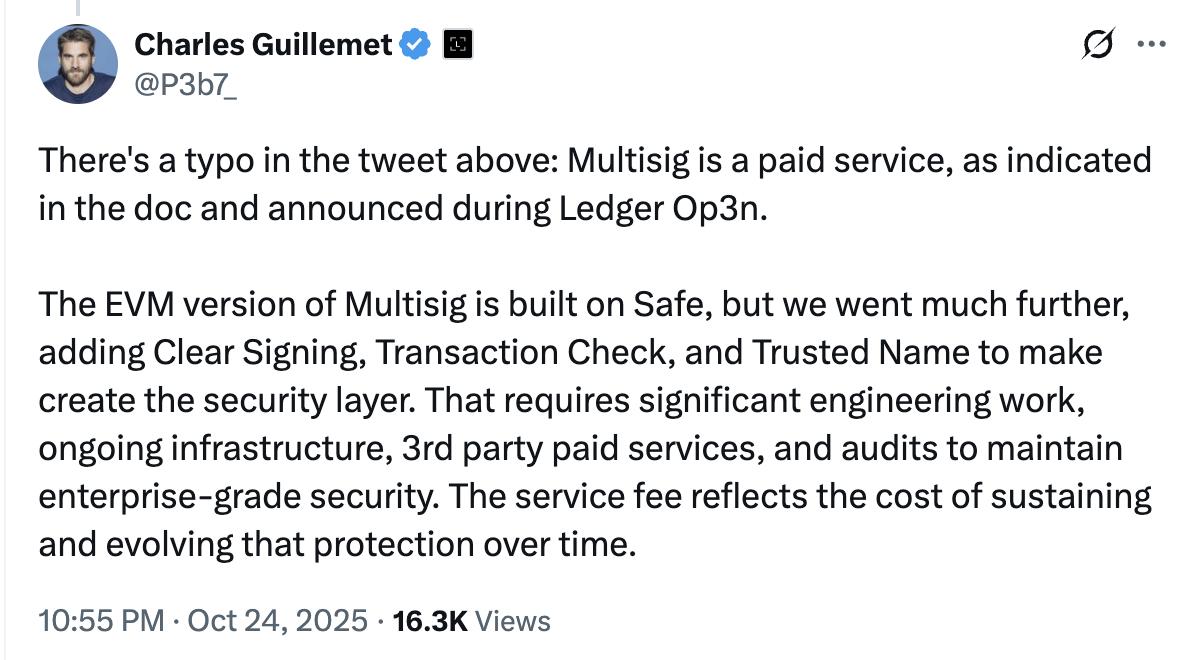 Ledger, 새로운 멀티시그 출시했지만 수수료 높아 비판받아 2 Screenshot at Oct 25 16 08 14