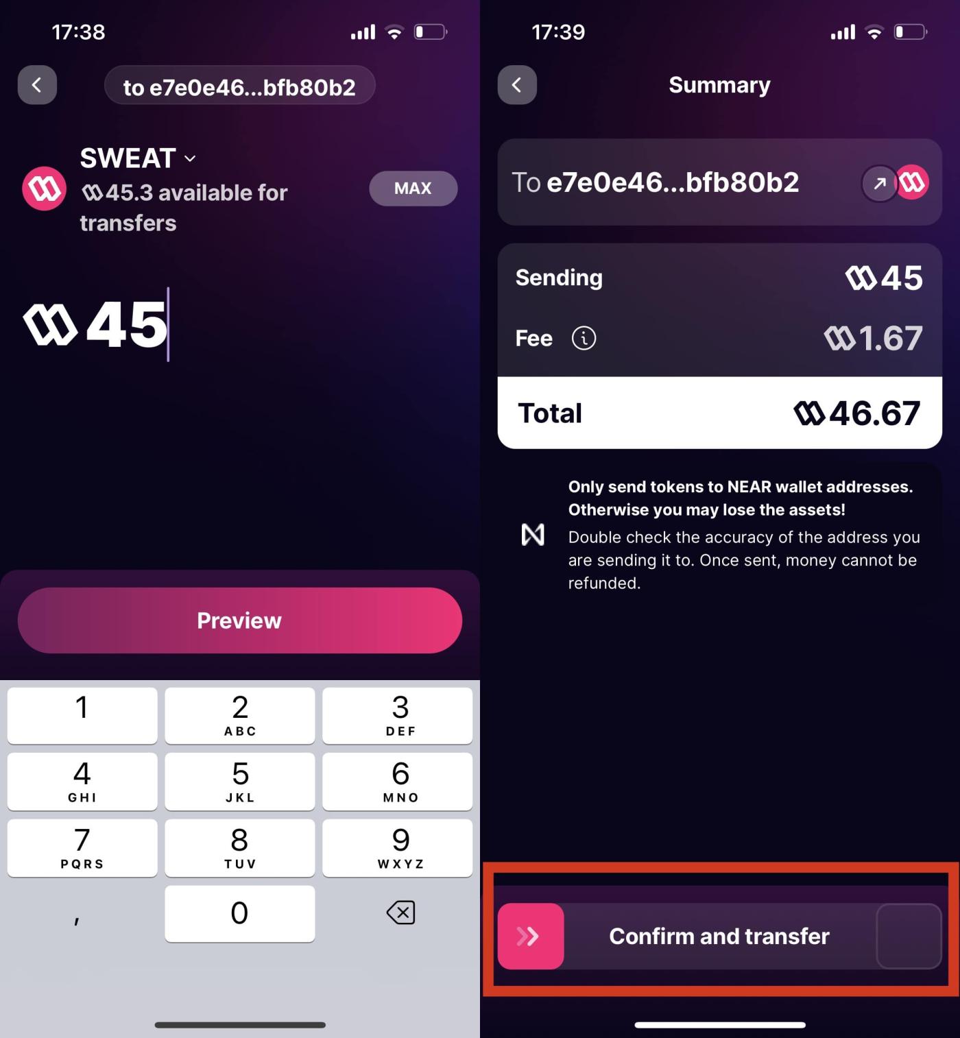 Enter the amount of tokens to transfer
