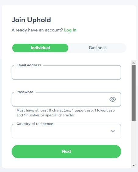 uphold review signup step 2