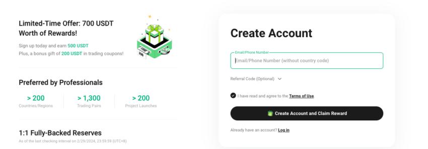 Account sign up page