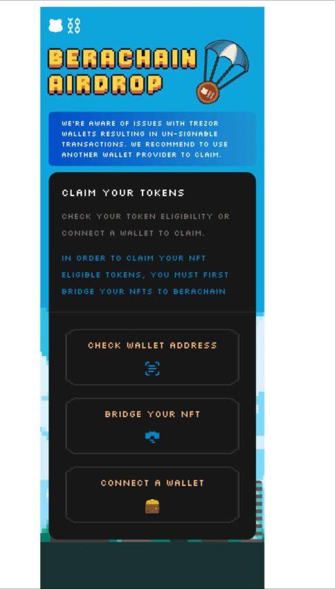 Berachain airdrop claiming flow: Berachain