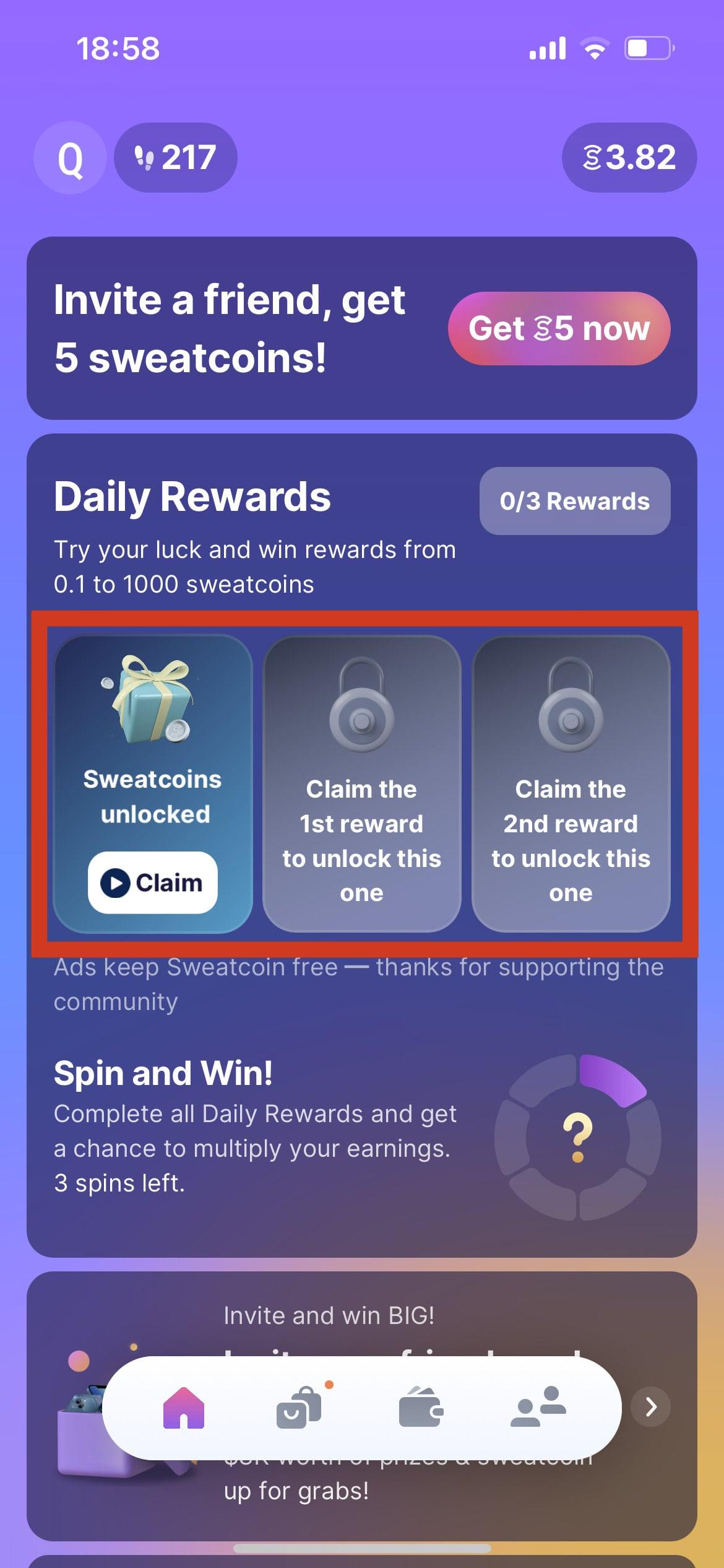 Watch ads to get more sweatcoin points