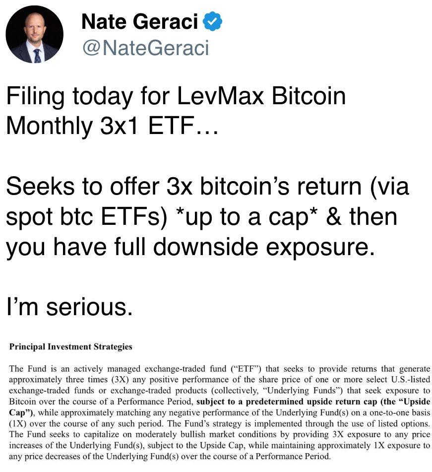 Filing today for LevMax Bitcoin Monthly 3x1 ETF