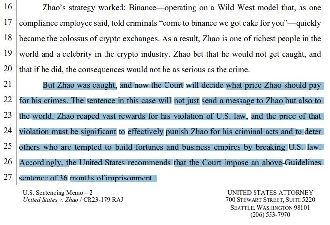 The U.S. Department of Justice "changed its mind" and may increase Zhao Changpeng's imprisonment to 3 years? Defense documents reveal a warm side