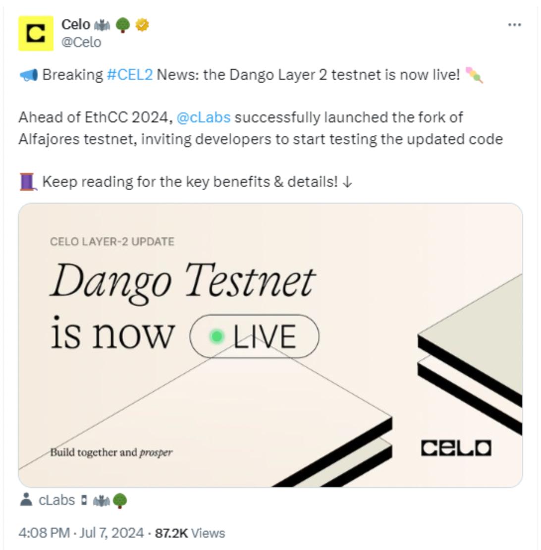 The second-layer test network Dango is launched, is this good news for Celo?