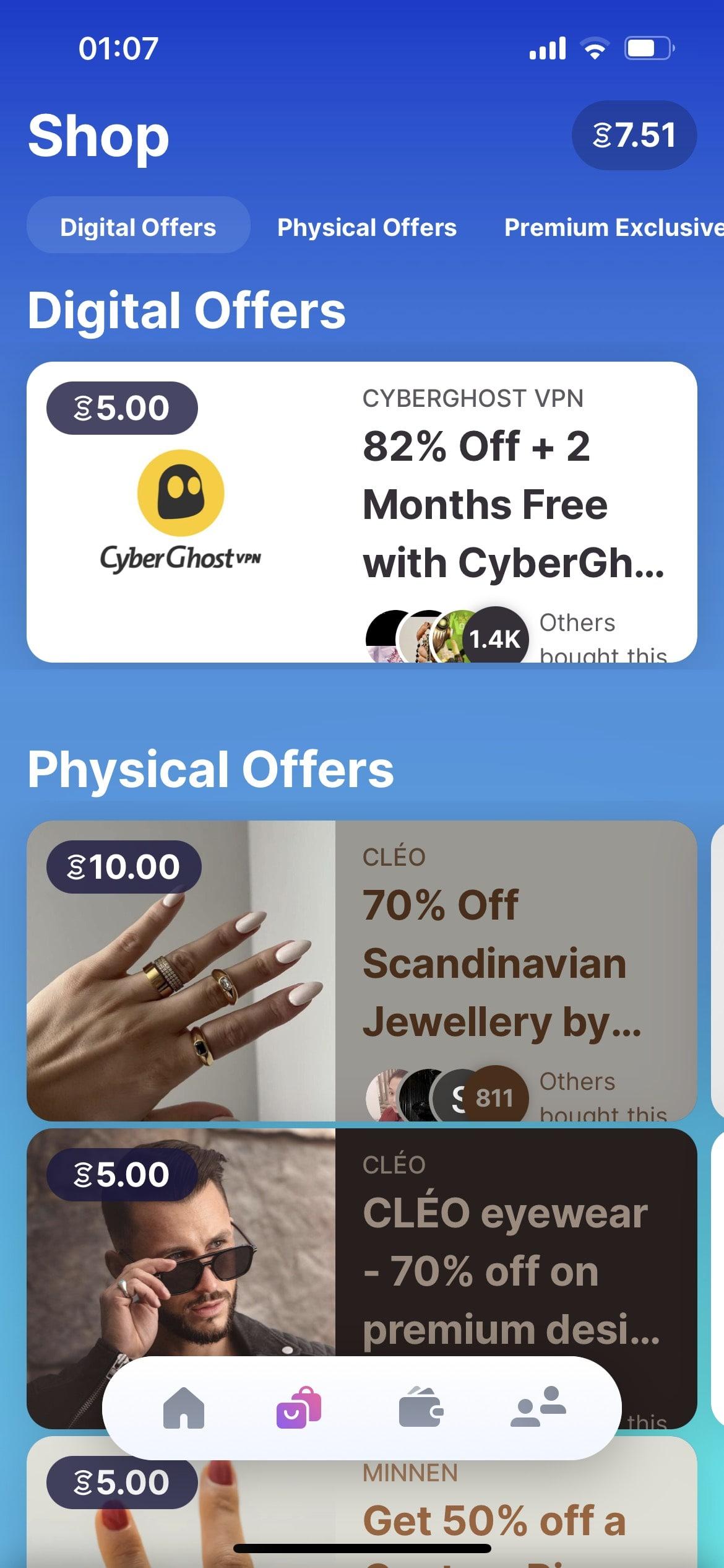 Redeem sweatcoin points into Gift Cards and Offers