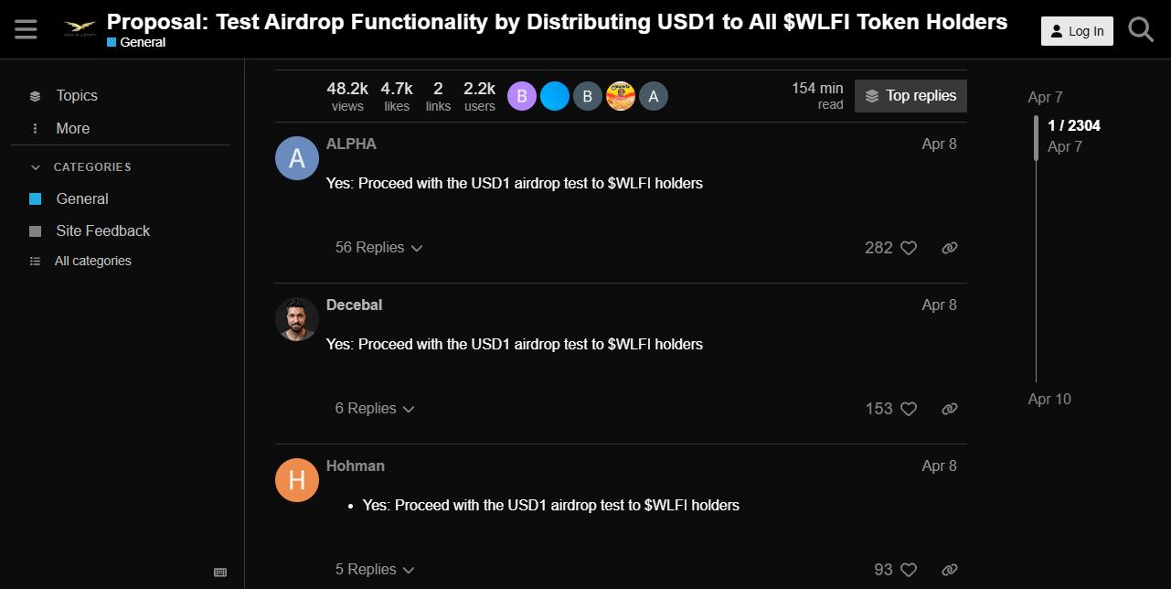 Community responses to the USD1 airdrop proposal