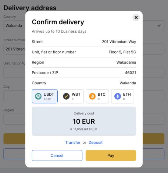 add payment info for physical whitebit nova
