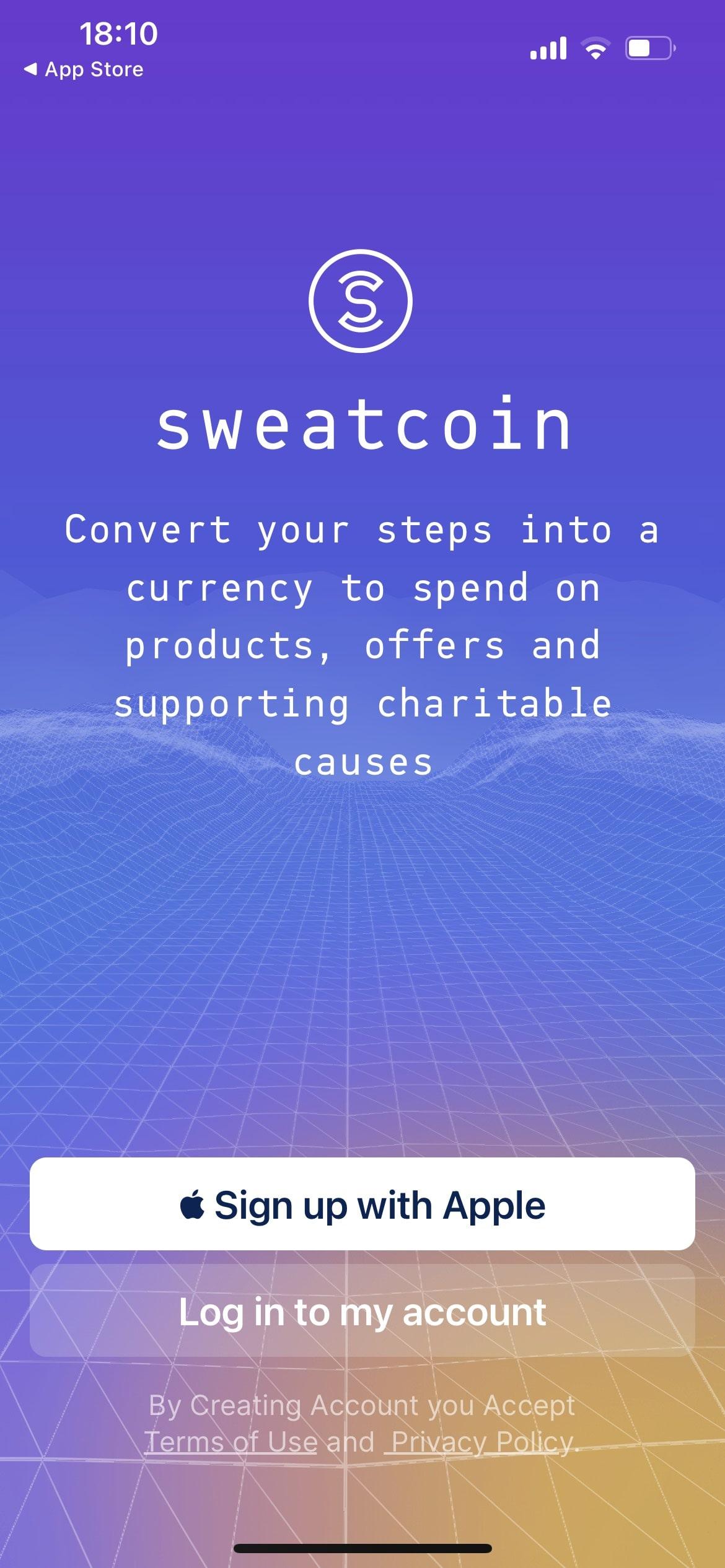 Sign up for a Sweatcoin account with Apple ID or Google account