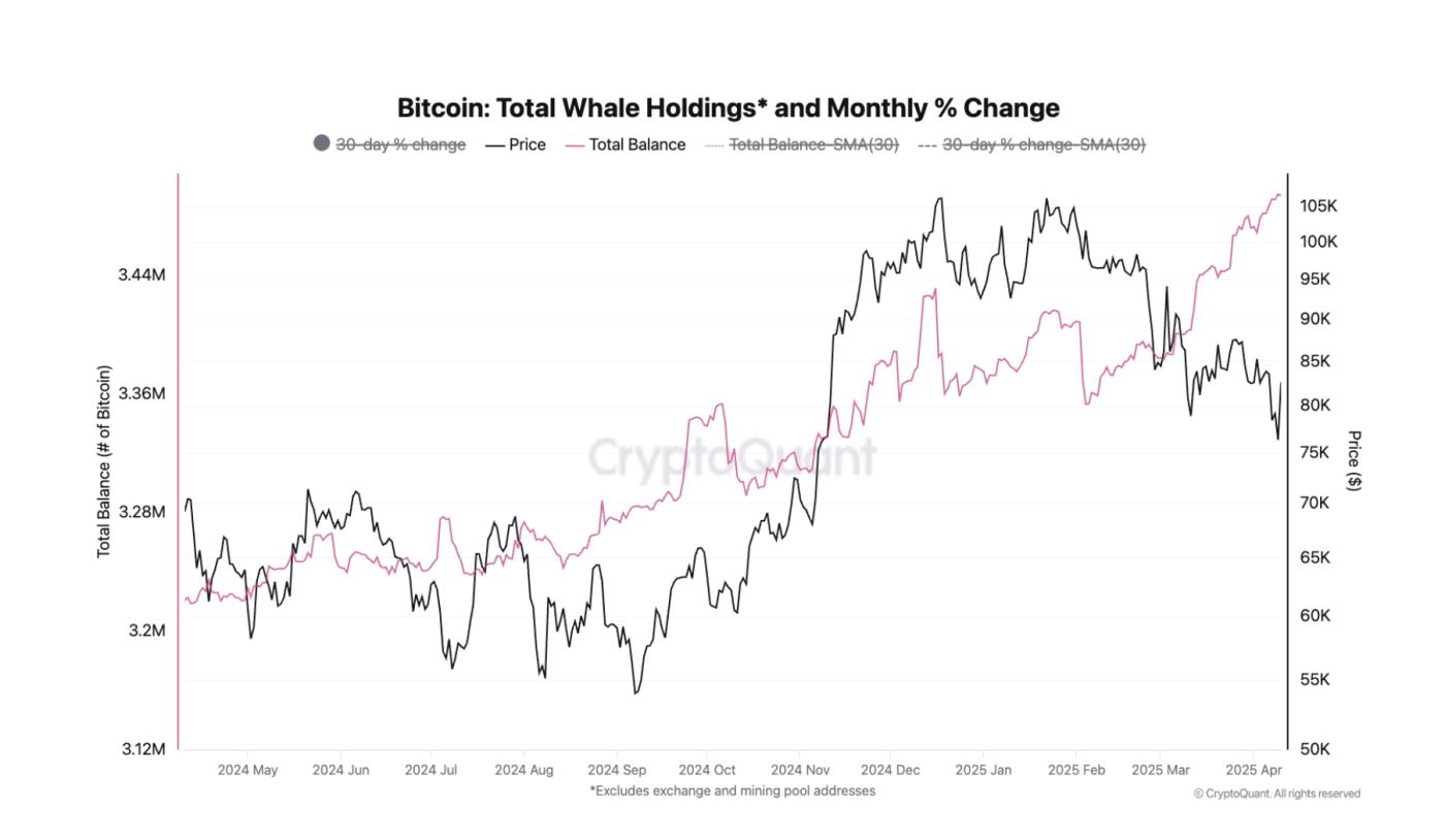 Bitcoin holdings among whales have increased since February.