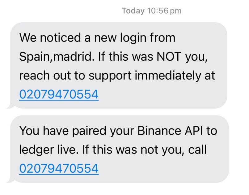 binance phishing sms