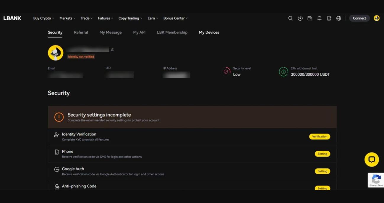 How to set up your LBank account - step 4