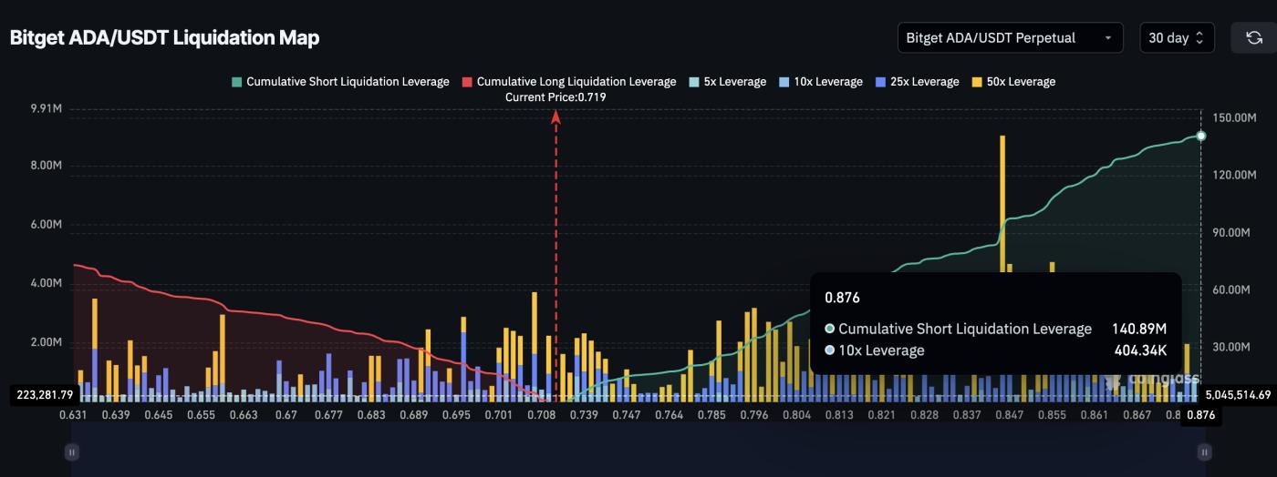 Cardano 30-day liquidation map