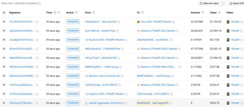 TRUMP Transactions: Solscan