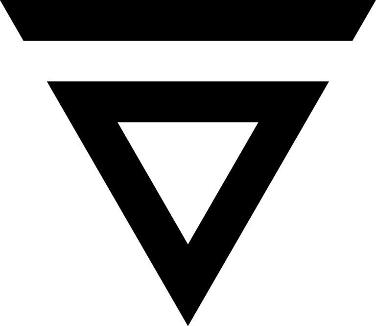 Velas logo showing a bold black upside-down triangle with a thick border and a solid black horizontal bar above it on a white background.