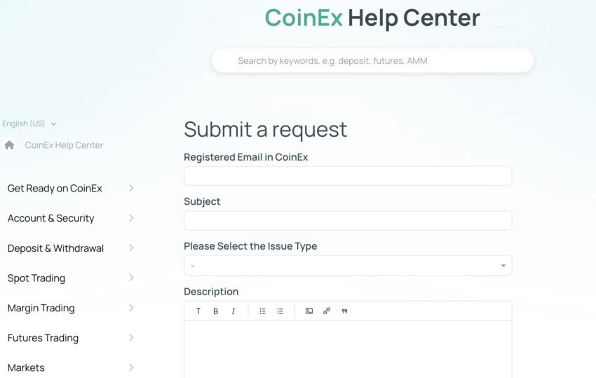 Raising a ticket on CoinEx