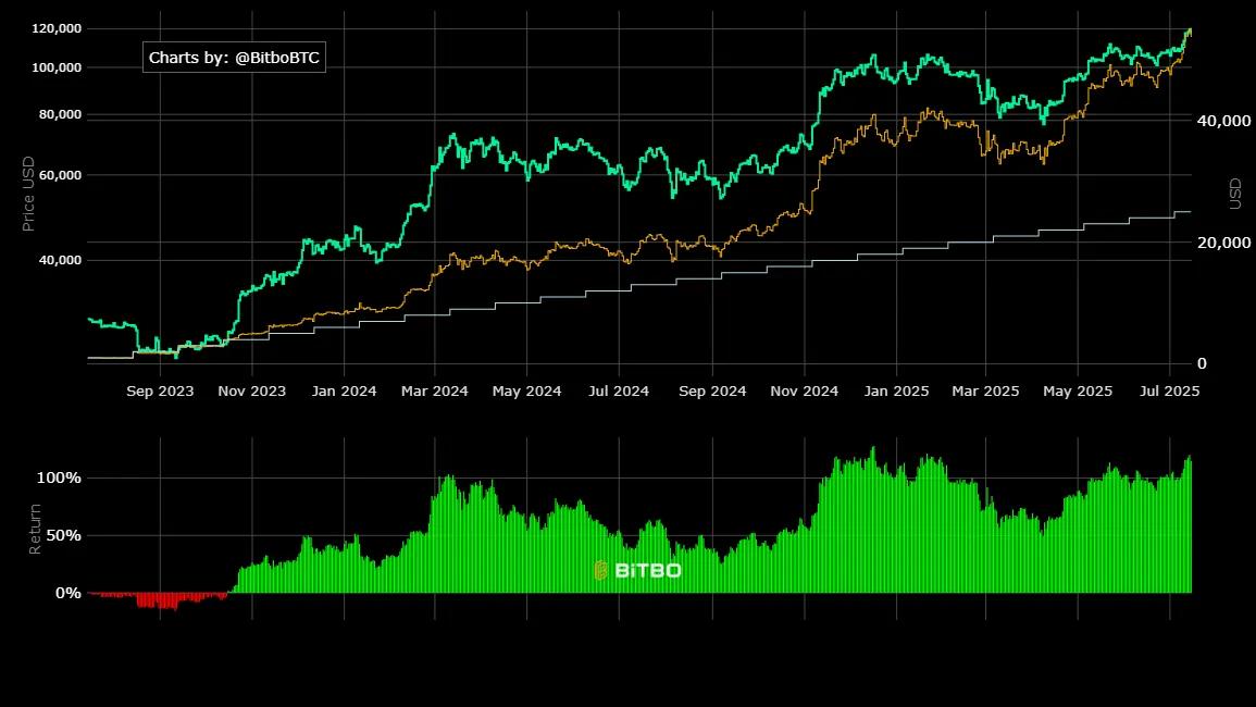 Monthly DCA performance with $1,000 into Bitcoin. Source: Bitbo