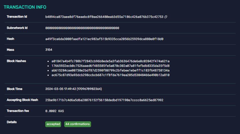 kaspa transaction fee