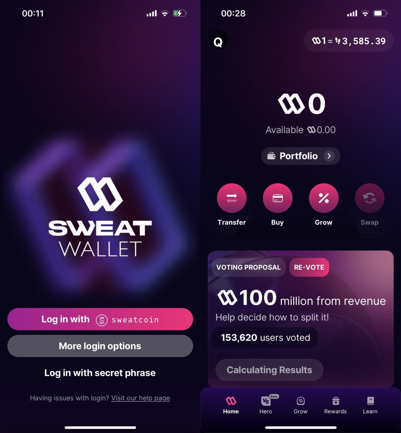 Login and link Sweat Wallet