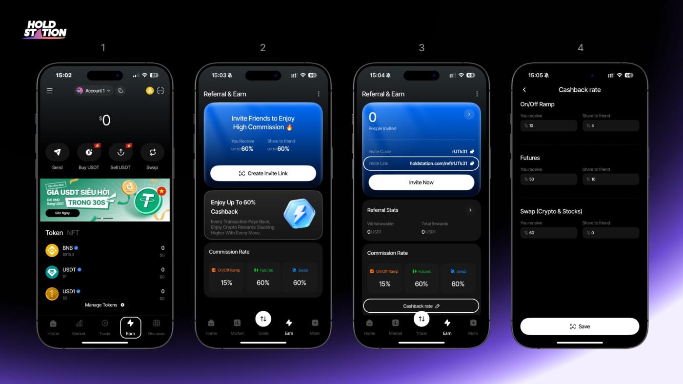 Instructions for creating & customizing marketing links (Earn/Referral) on Holdstation wallet