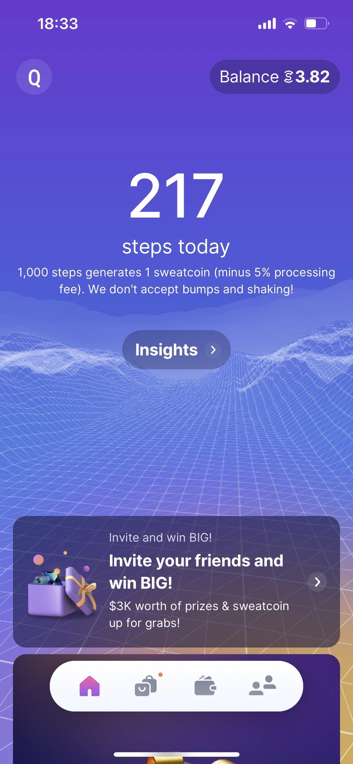 Sweatcoin will count steps with each movement