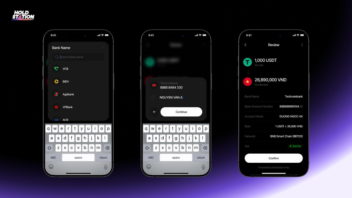 Instructions for buying and selling USDT to VND via Holdstation Pay