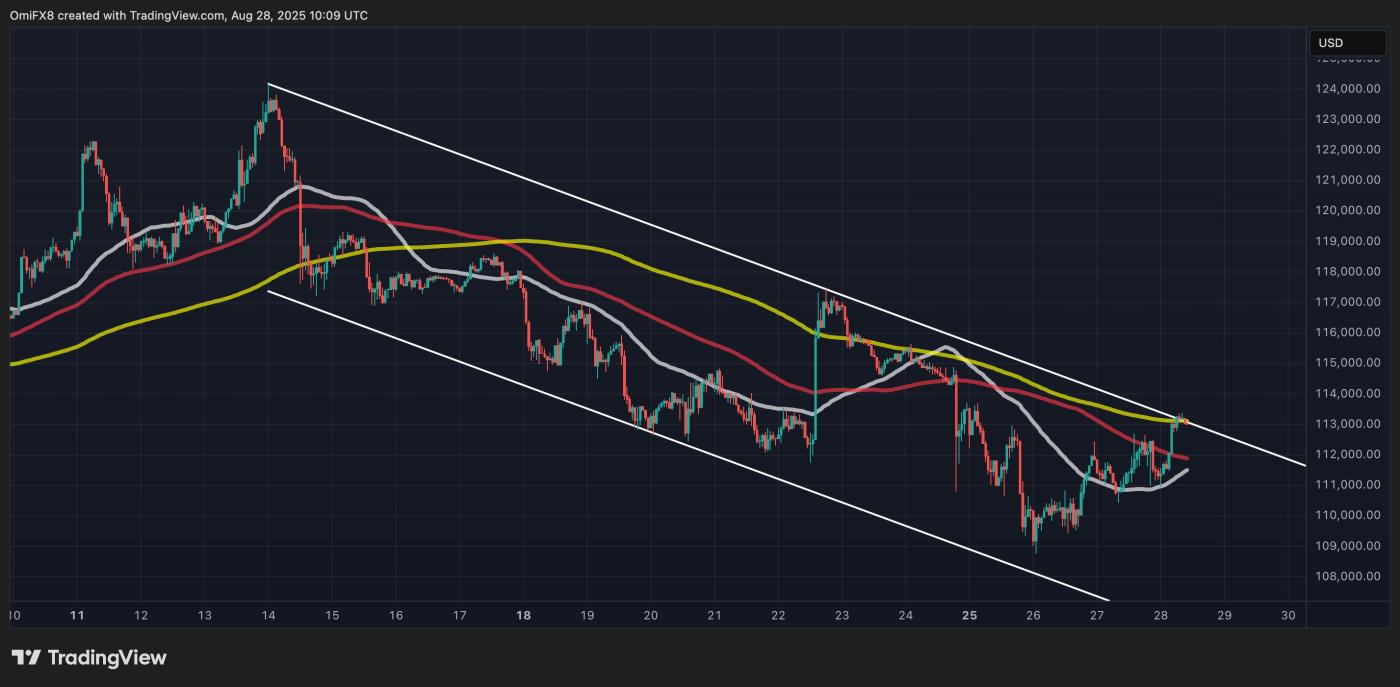 BTC's hourly price action in candlestick format. (TradingView/CoinDesk)