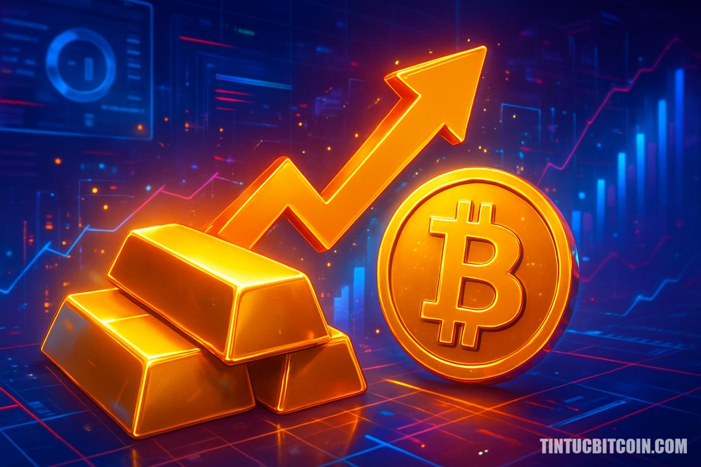 Vốn hóa vàng tăng vọt, tiệm cận mức của Bitcoin trong 24 giờ