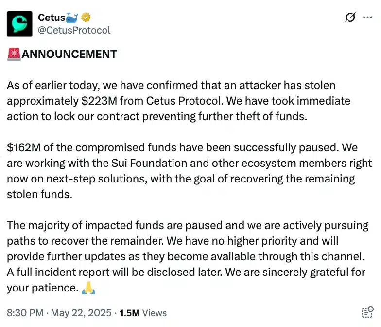 Cetus Protocol bị hack 260 triệu USD, SUI giảm 15% - Tin Tức Bitcoin - Cập Nhật Tin Tức Coin Mới Nhất 24/7 2025 Cetus