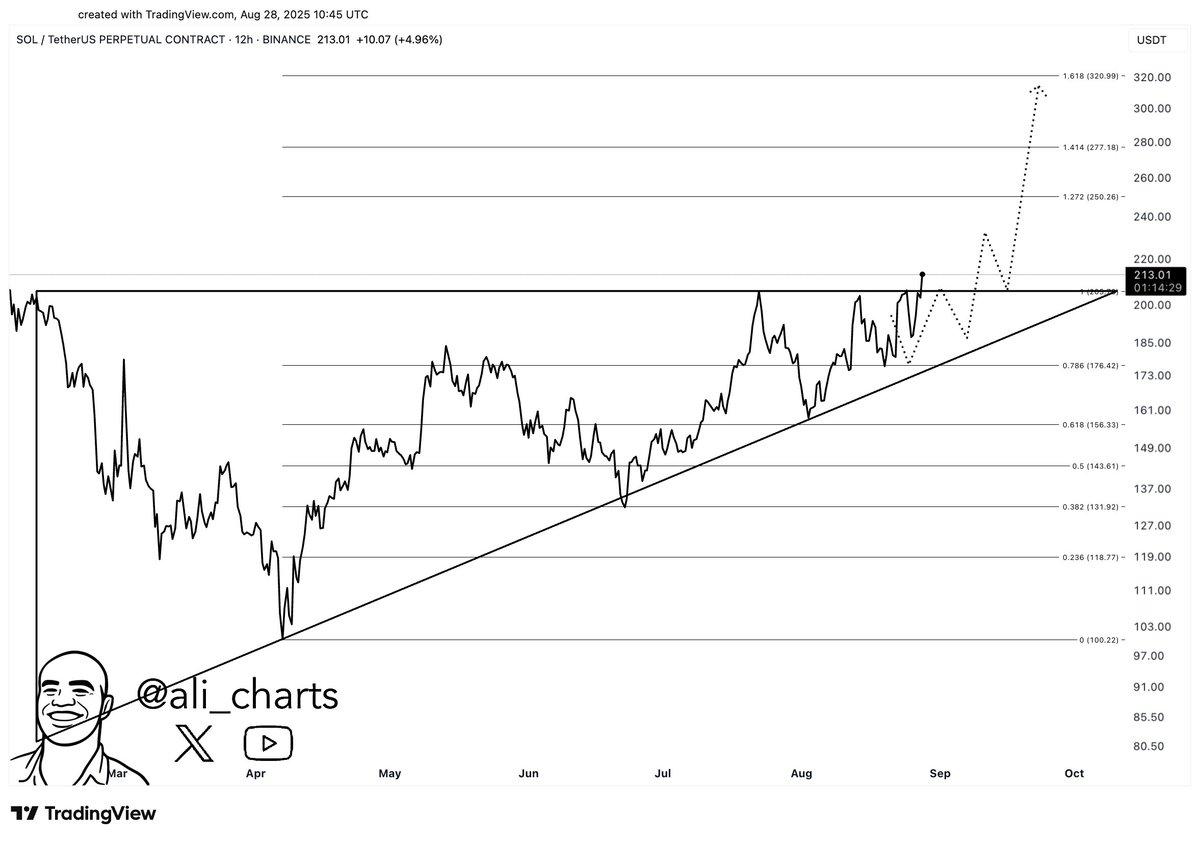 SOL price chart on the 12-hour timeframe. Source: Ali on X