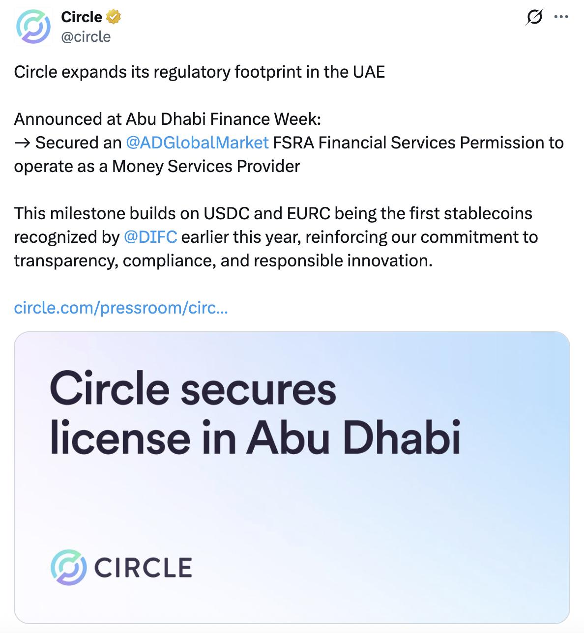 Circle gets Abu Dhabi license, expands payments business in UAE 2 Screenshot at Dec 09 23 36 27
