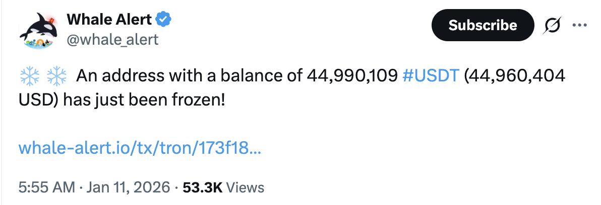 Tether đóng băng 182 triệu USDT liên quan đến 5 ví Tron 2 Screenshot at Jan 12 17 27 30