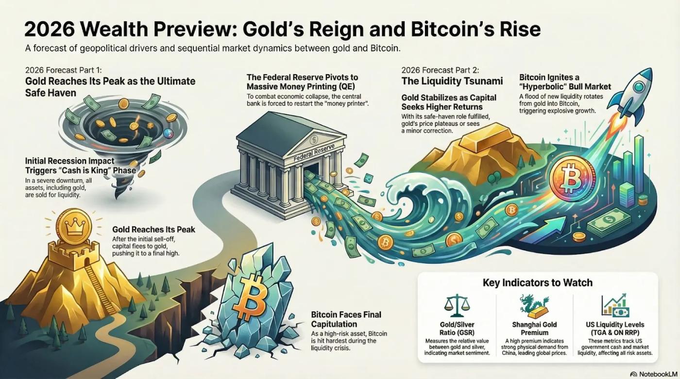 금은 양적 완화 정책이 도입되기 전에 매진되었고, 비트코인은 유동성 감소를 기다렸습니다.