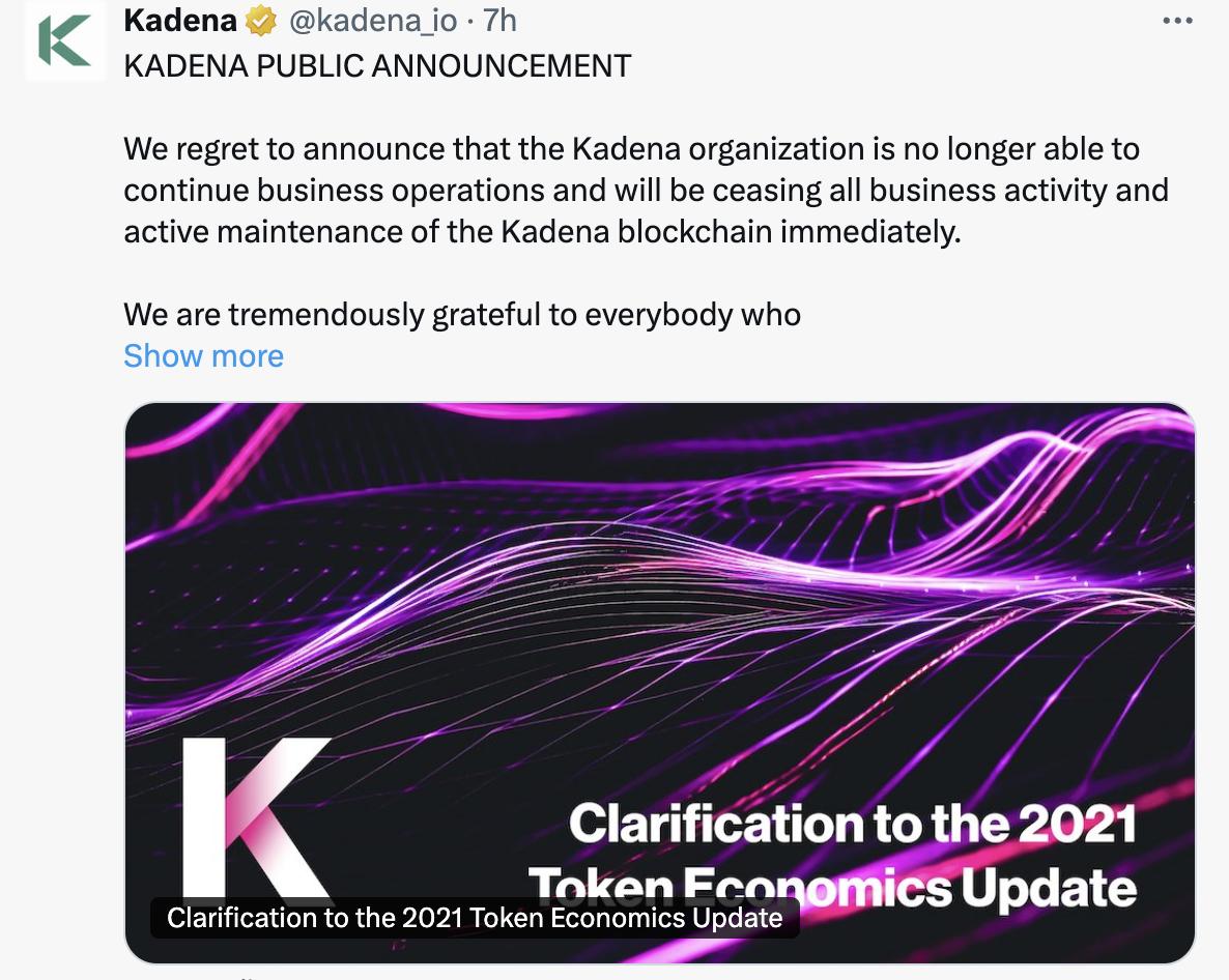 카데나 폐쇄 발표, KDA 토큰 60 2 급락 Screenshot at Oct 22 09 41 35