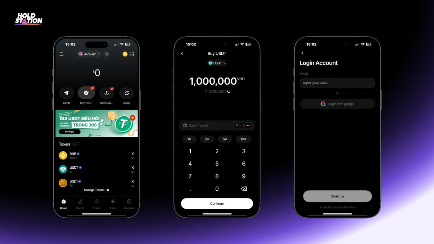 Instructions for buying and selling USDT to VND via Holdstation Pay