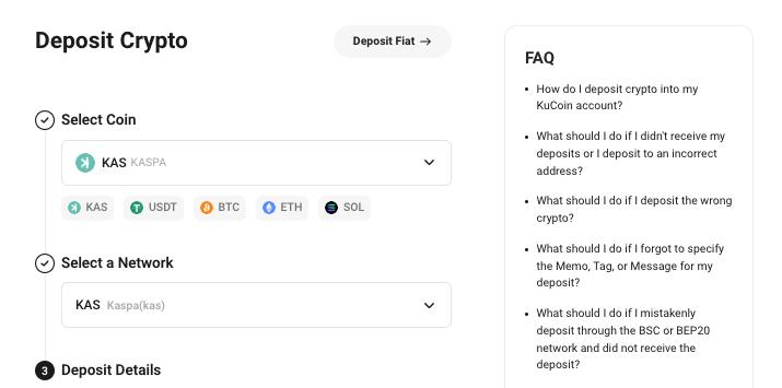 deposit kas kucoin website