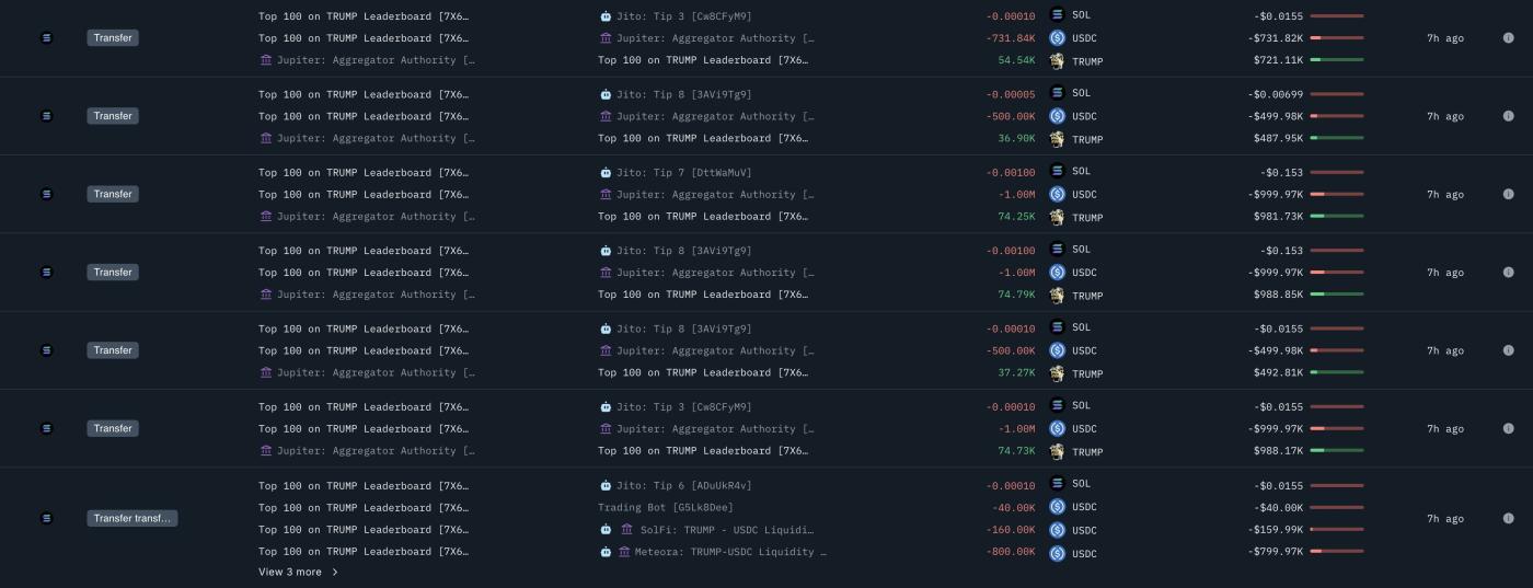 TRUMP Token Whale Activity.